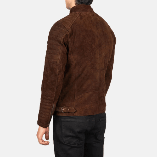 Men's Mocha Suede Biker Jacket with Adjustable Waist - Image 5