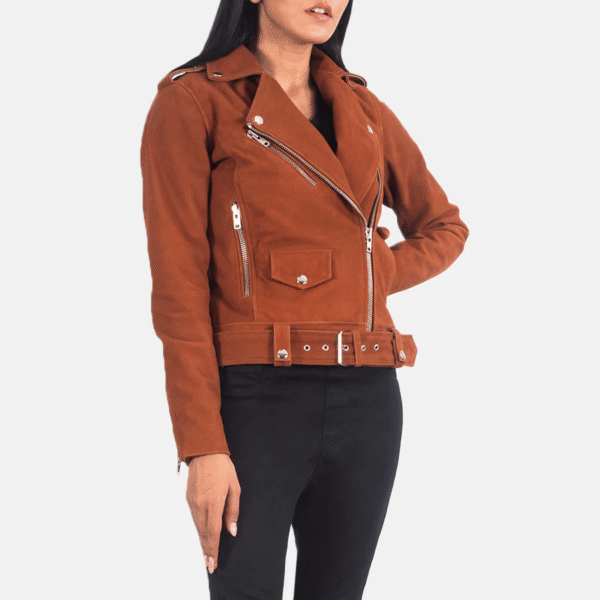Premium Brown Suede Biker Jacket - Image 2