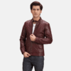 Stylish Maroon Leather Biker Jacket – Burgunn Dee Slim Fit for Men Maroon Leather Biker Jacket for Men – Real Sheepskin by Burgunn Dee