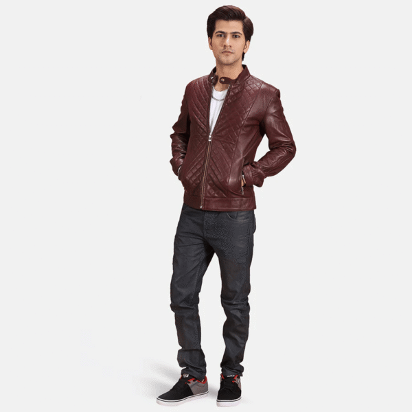 Stylish Maroon Leather Biker Jacket – Burgunn Dee Slim Fit for Men - Image 2