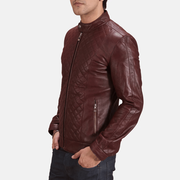 Stylish Maroon Leather Biker Jacket – Burgunn Dee Slim Fit for Men - Image 3