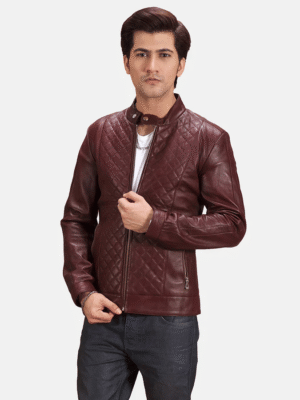 Maroon Leather Biker Jacket for Men – Real Sheepskin by Burgunn Dee