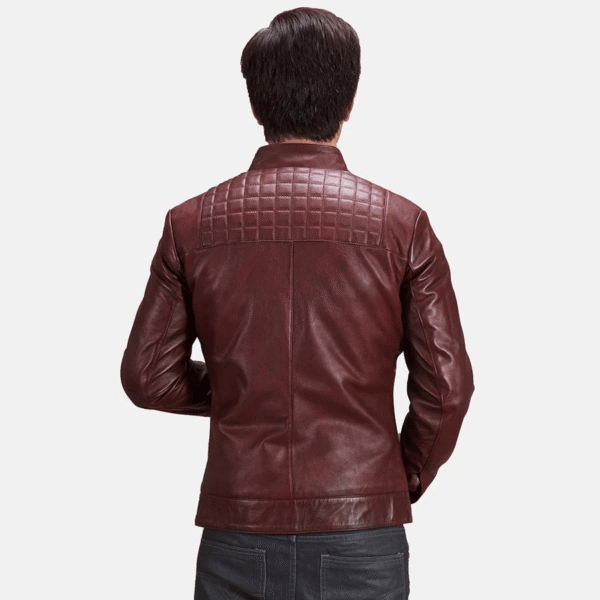 Stylish Maroon Leather Biker Jacket – Burgunn Dee Slim Fit for Men - Image 4