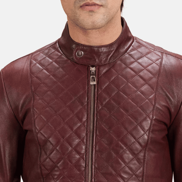 Stylish Maroon Leather Biker Jacket – Burgunn Dee Slim Fit for Men - Image 5