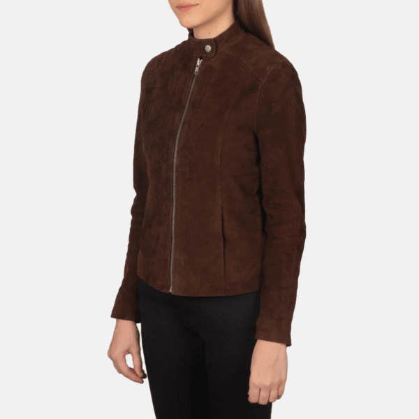 Stylish Mocha Suede Biker Jacket - Image 3