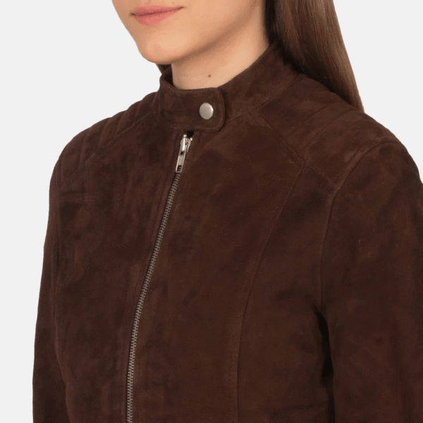 Stylish Mocha Suede Biker Jacket - Image 4
