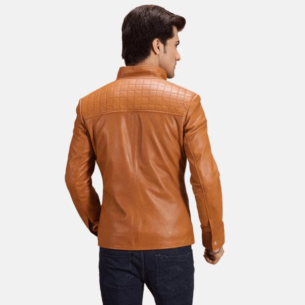Voltex Men's Genuine Tan Leather Biker Jacket - Image 3