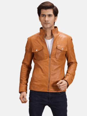 Tan Leather Biker Jacket Front View