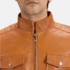 Voltex Men's Genuine Tan Leather Biker Jacket (4) Men's Genuine Tan Leather Biker Jacket
