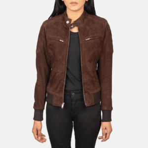 Women's Mocha Suede Bomber Jacket