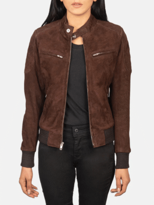 Women's Mocha Suede Bomber Jacket