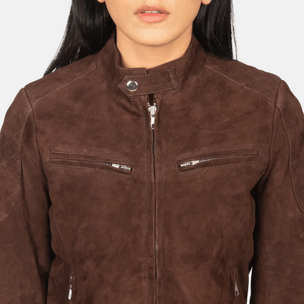 Women’s Mocha Suede Bomber Jacket – Zenna Classic Leather Style - Image 4