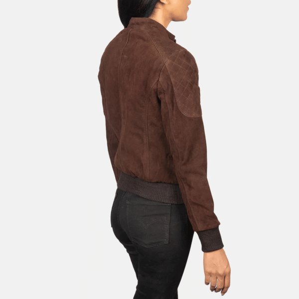 Women’s Mocha Suede Bomber Jacket – Zenna Classic Leather Style - Image 5