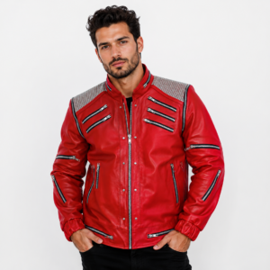 Men's Red Celebrity Style Leather Jacket