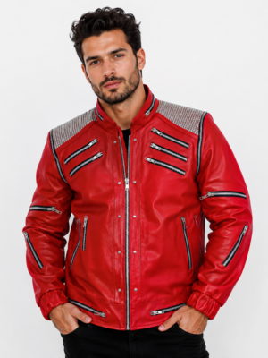 Men's Red Celebrity Style Leather Jacket